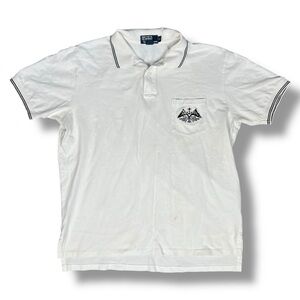 Vtg Polo Ralph Lauren White Navy Polo Shirt PRL Club Nautical Anchor Sz XL